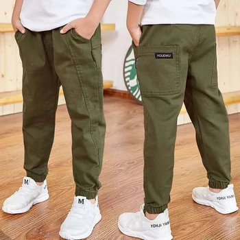 Boys Cotton Cargo Trousers 4 Spring Autumn Cotton Boys Pants Children Trousers Casual Kids Sports Pants 3 4 5 6 7 8 9 10 11 12 13 Years Teenager Boys Clothes 4