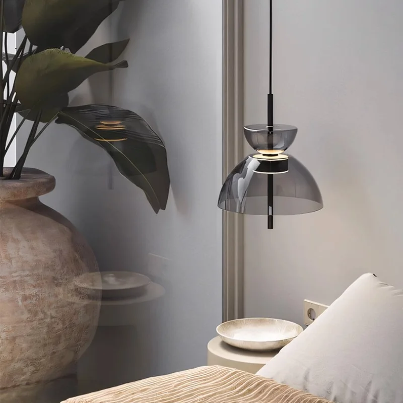 

Новый подвесной светильник из скандинавского стекла, прозрачный серый абажур, подвесной светильник, столовая, кухня, бар, кафе, ресторан, подвесной светильник