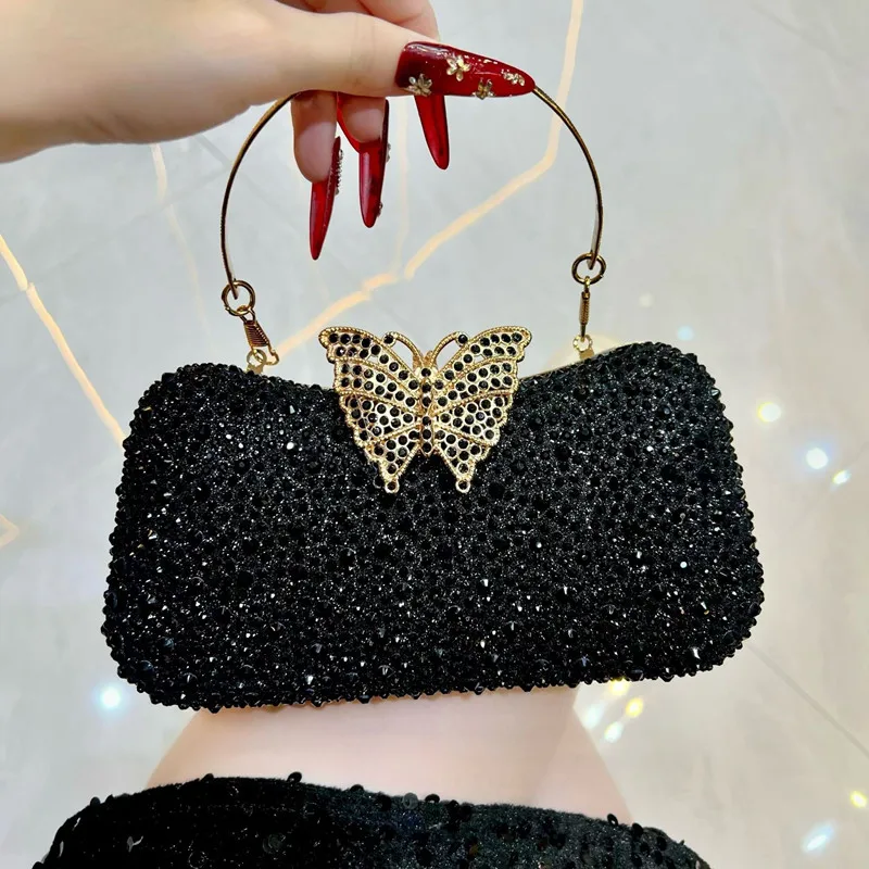 

2025 Luxury Brand Design Metal Butterfly Full Diamond Evening Clutch Bag Women Prom Dress Handbag Retro Rhinestone Shoulder Bag