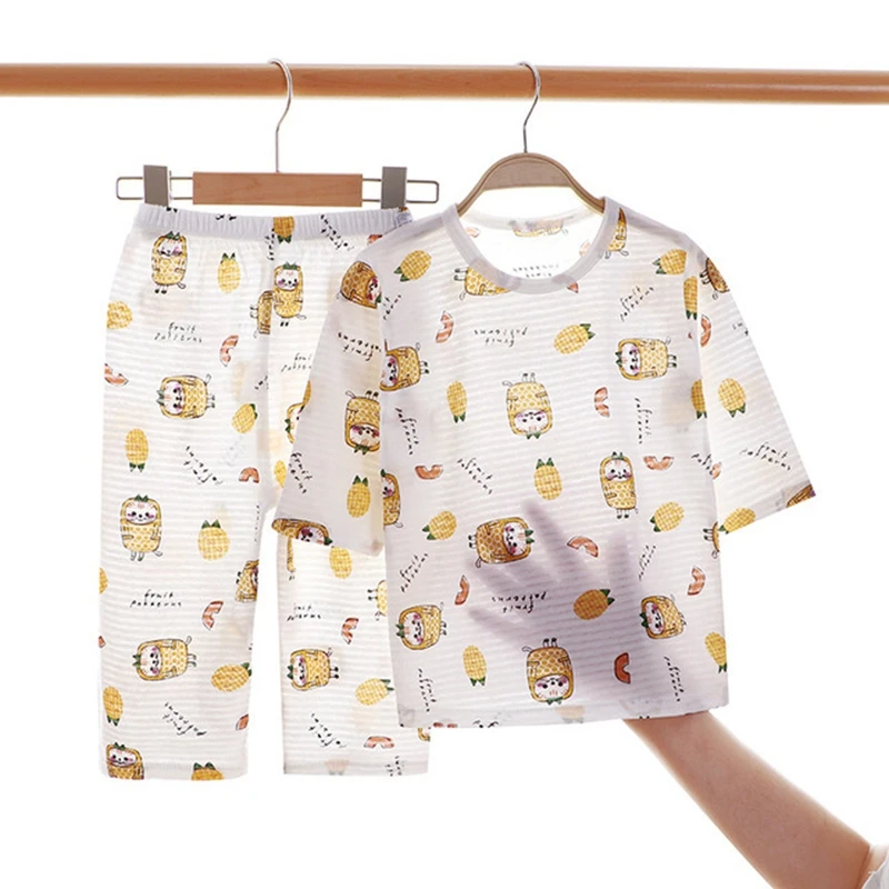 Summer Cotton Pajamas Set for Kids Baby Pajamas for Boys and Girls Long Sleeve Breathable Cat Rabbit Animal Clothes