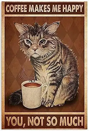 MATou Vintage Metallschild Retro Wandkunst Deko Blechschilder Lustiges Schild Katze Well Crap Bar Kaffee Dekoration