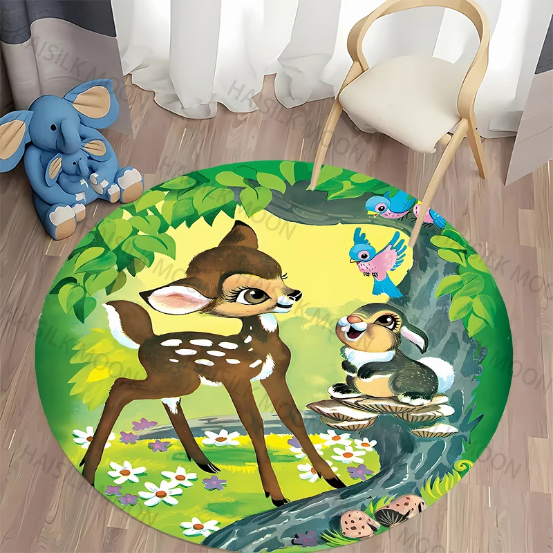 Cartoon Disney Bambi Printed Pattern Circular Carpet,Bedroom Decorative Rug,Use Non-slip Floor in Living Room, Kitchen Door Mat