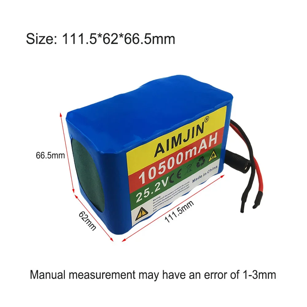 High capacity 25.2V 10500mAh 18650 lithium battery 6S3P BMS power battery pack With charger