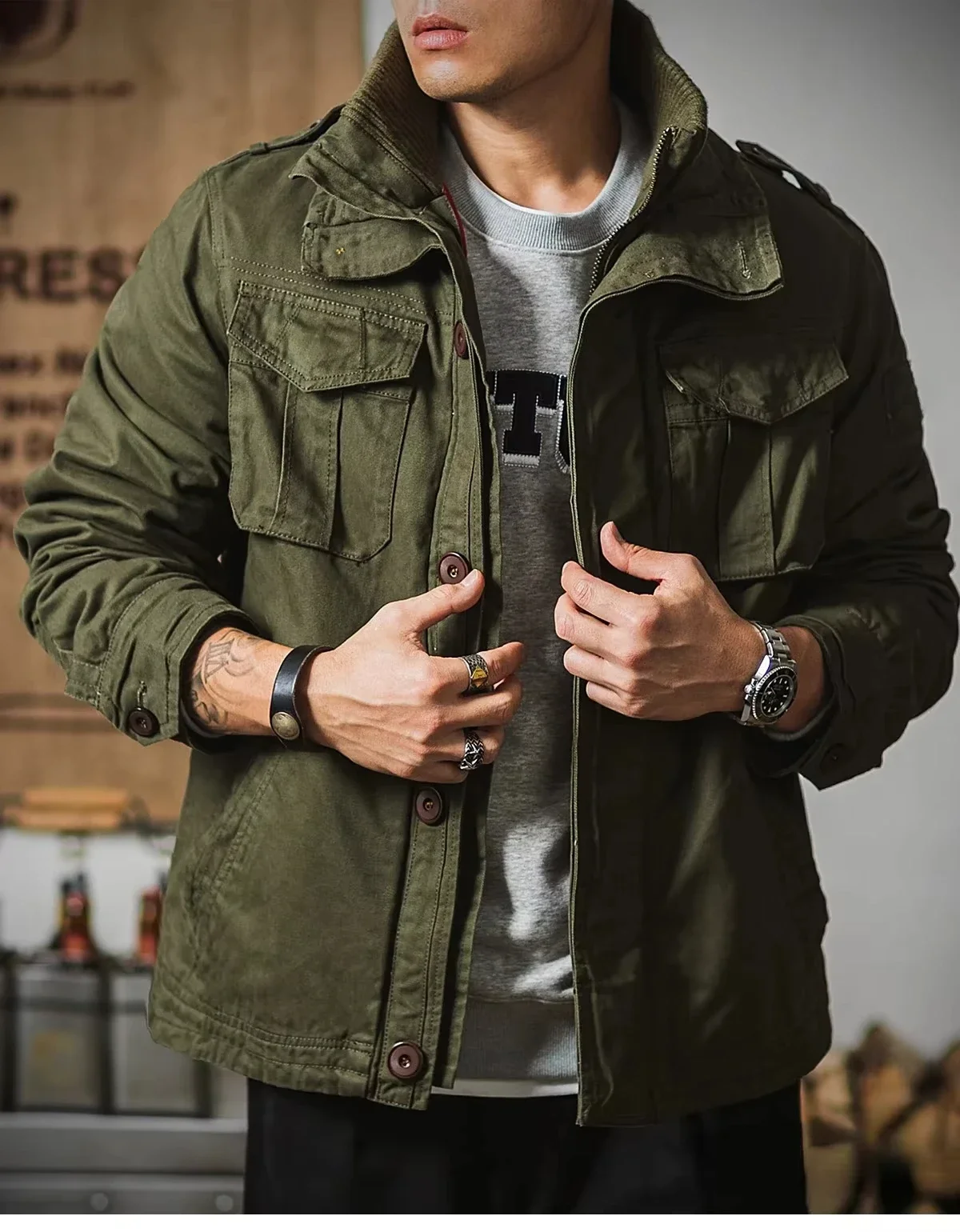 M-65 Men's Jacket Loose Armbands Double Collar Military Tactical Style Classic Male Outfits