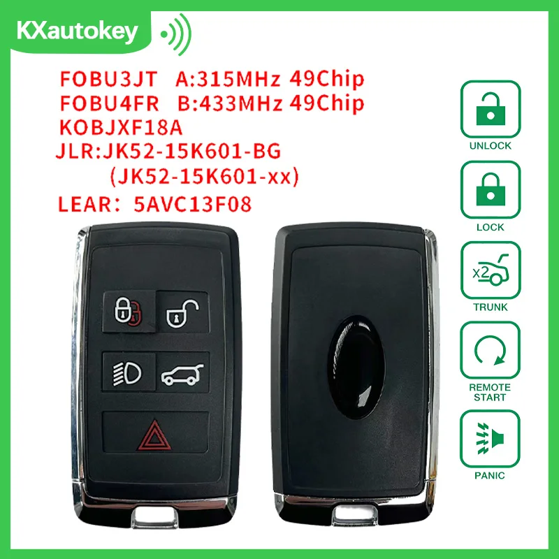

KXK004003 For Land Rover Velar Range Discovery 2017-2022 ID49 Chip FCC-KOBJXF18A Module-LEAR 5AVC13F08 No UWB Full Set Chip Key