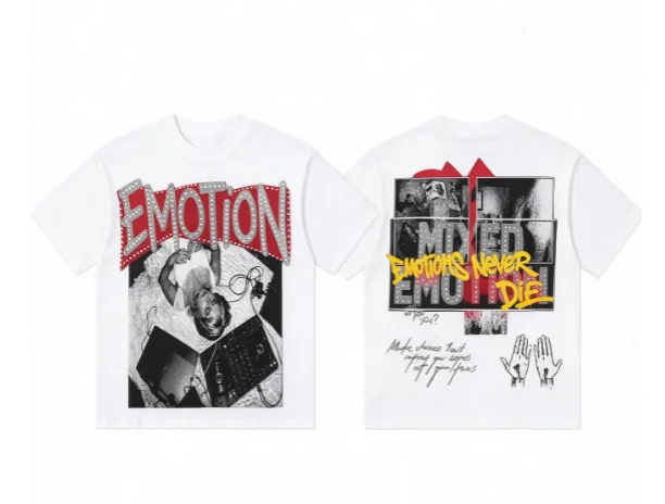 2026 new Short sleeve tee collage and color contrasting artistic slogan prints on front and back unisex loose casual street fit