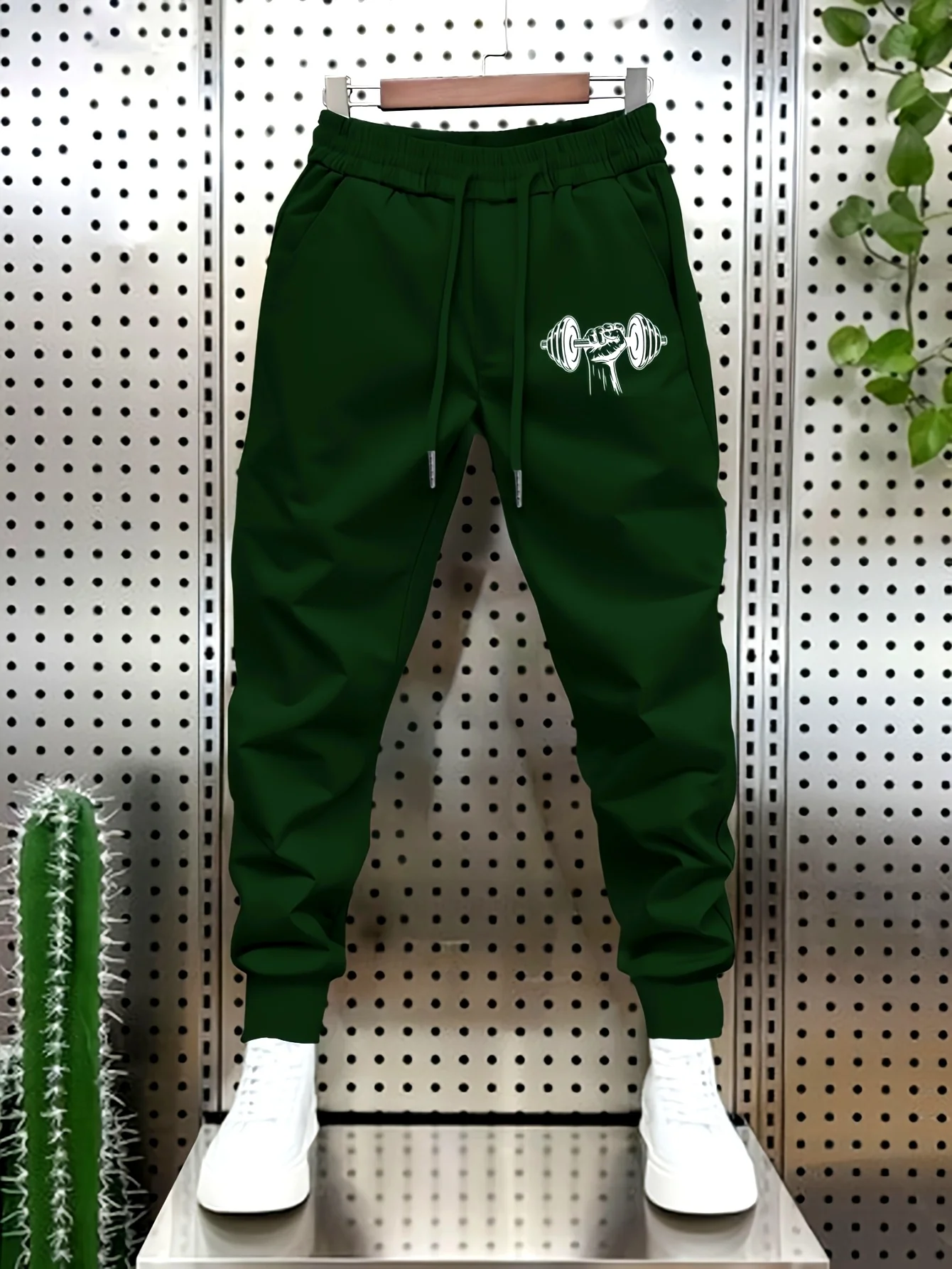 Athletic sketch‑dumbbell‑hand graphic casual comfy dual‑leg sweatpants men hip hop sports daily jogger trousers