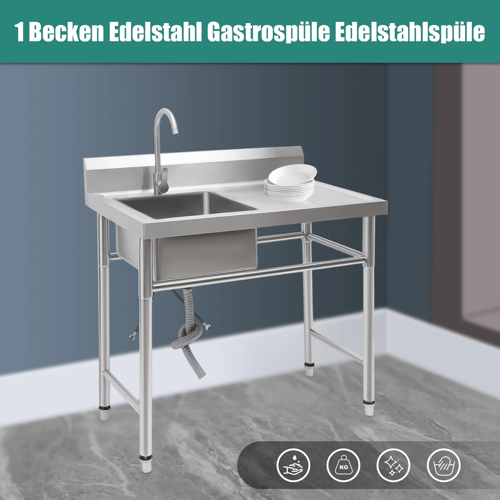 1 Basin Sink100x61x 95cm Stainless Steel Gastro Sink  Gastro Sink  Kitchen Sink