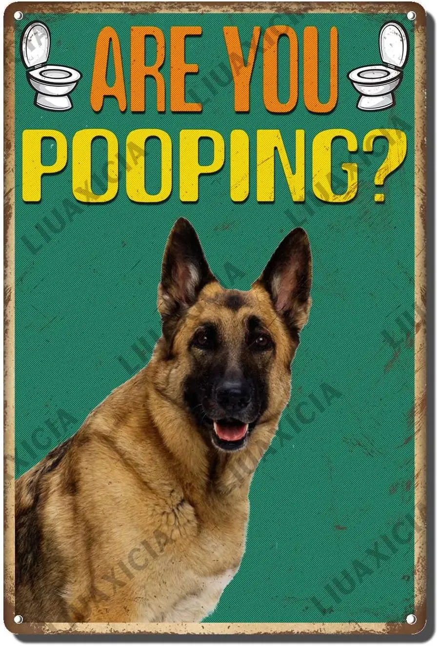 LIUAXICIA Retro Tin Sign Metal Wall Decor are You Pooping Funny Dog Bathroom Metal Sign Vintage Home Decor Interesting Bathroom