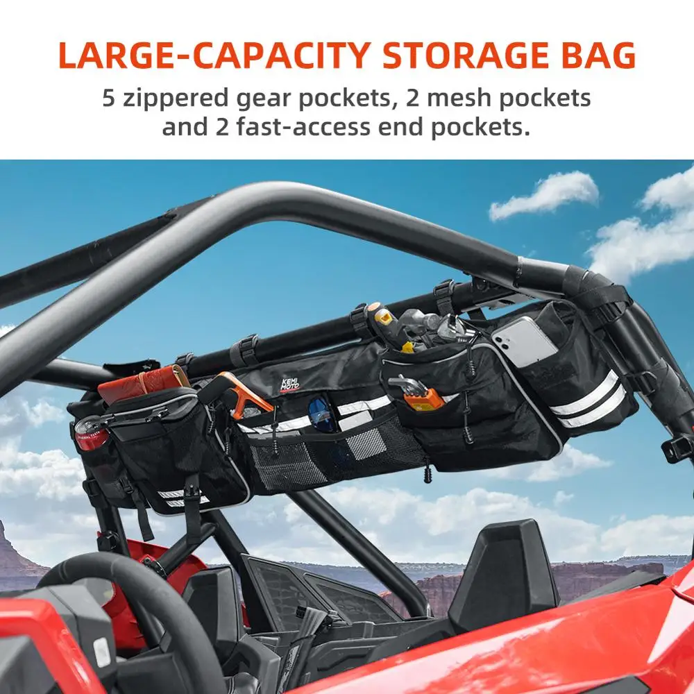 Roll Cage Organizer UTV Storage Bag Compatible with Polaris RZR 900 800 1000 XP Ranger 500 for Arctic Cat for Can am Maverick