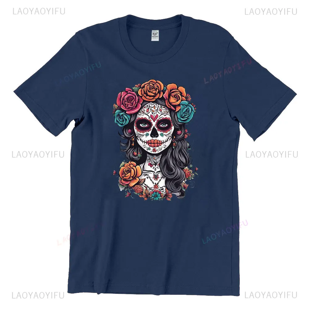 Kaus Day of The Dead Dia De Los Muertos kemeja budaya Meksiko kemeja tengkorak Catrina hadiah Halloween untuk pria hadiah untuk kaus