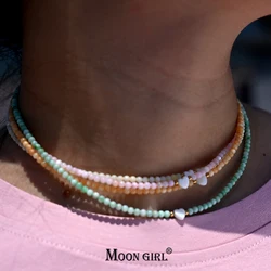 Mother of Pearl Beads Heart Choker Fashion Natural Fritillary Necklace for Women Stainless Steel Collares Femme MOON GIRL Design