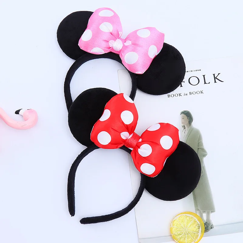 

New Disney Mickey Mouse Ear Headband Hair Hoop Fish Scale Sequin Mesh Party Headwear Girl Birthday Party Festival Gift