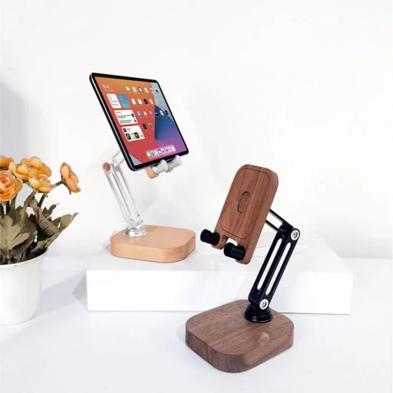 Foldable Aluminum Alloy Tablet Stand, Simplistic Storage,Phone Support, Black Walnut Wood Holder, Adjustable Bracket, Sleek Prop