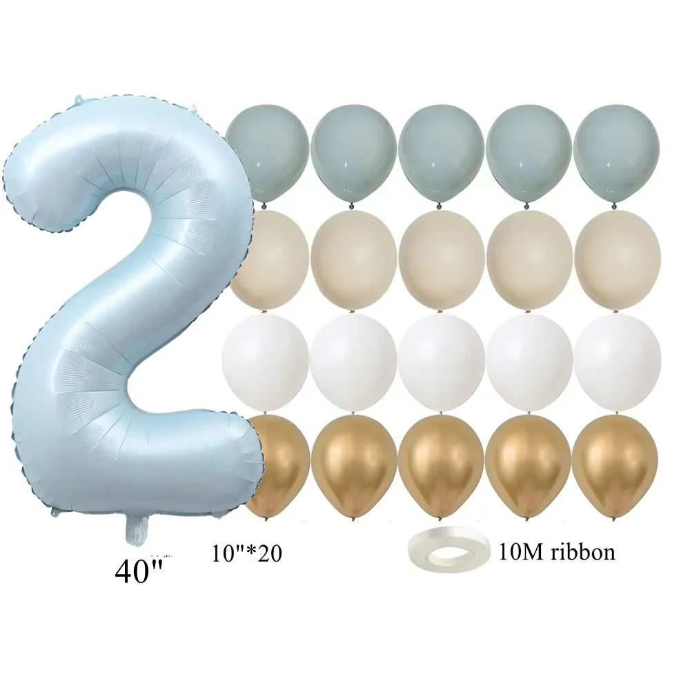 22 teile/satz Baby Blau Serie Latex Ballon Vintage Blau Folie Anzahl Ballon Für jungen Geburtstag Party Jahrestag Dekoration Versorgung – Detail 5