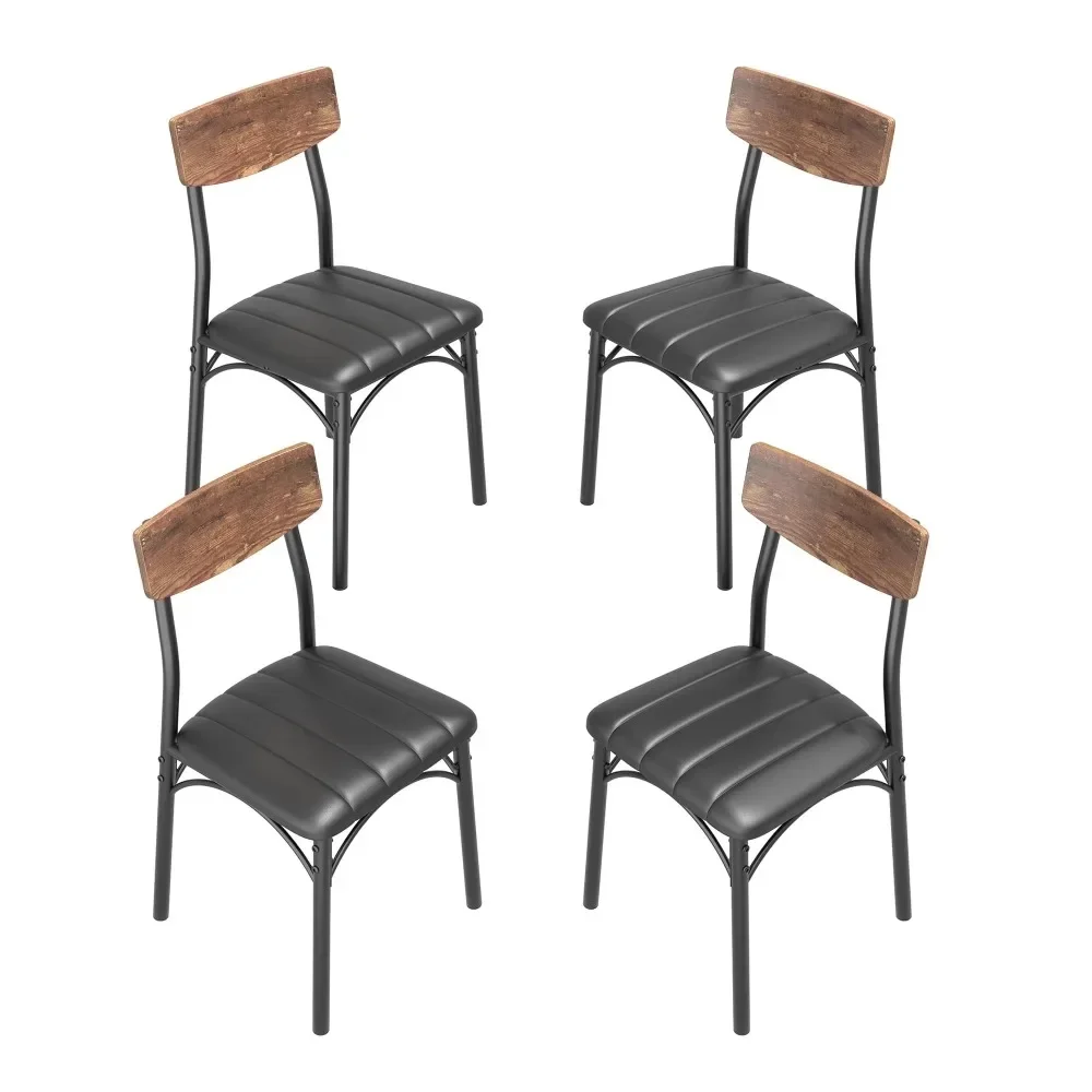 

Dining Chair 4 Piece Set, PU Leather Dining Room Chair, Country Style Kitchen Armless Side Chair, Iron Legs, Walnut