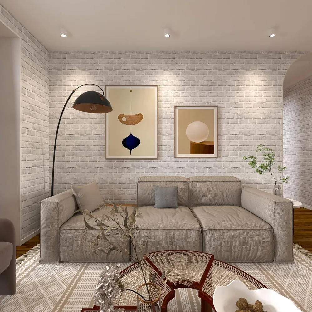 3D Faux Brick Peel and Stick Wallpaper for Walls - White, Gray, Grey Contact Paper, Self-Adhesive, 787 Length x 18 Width image 4