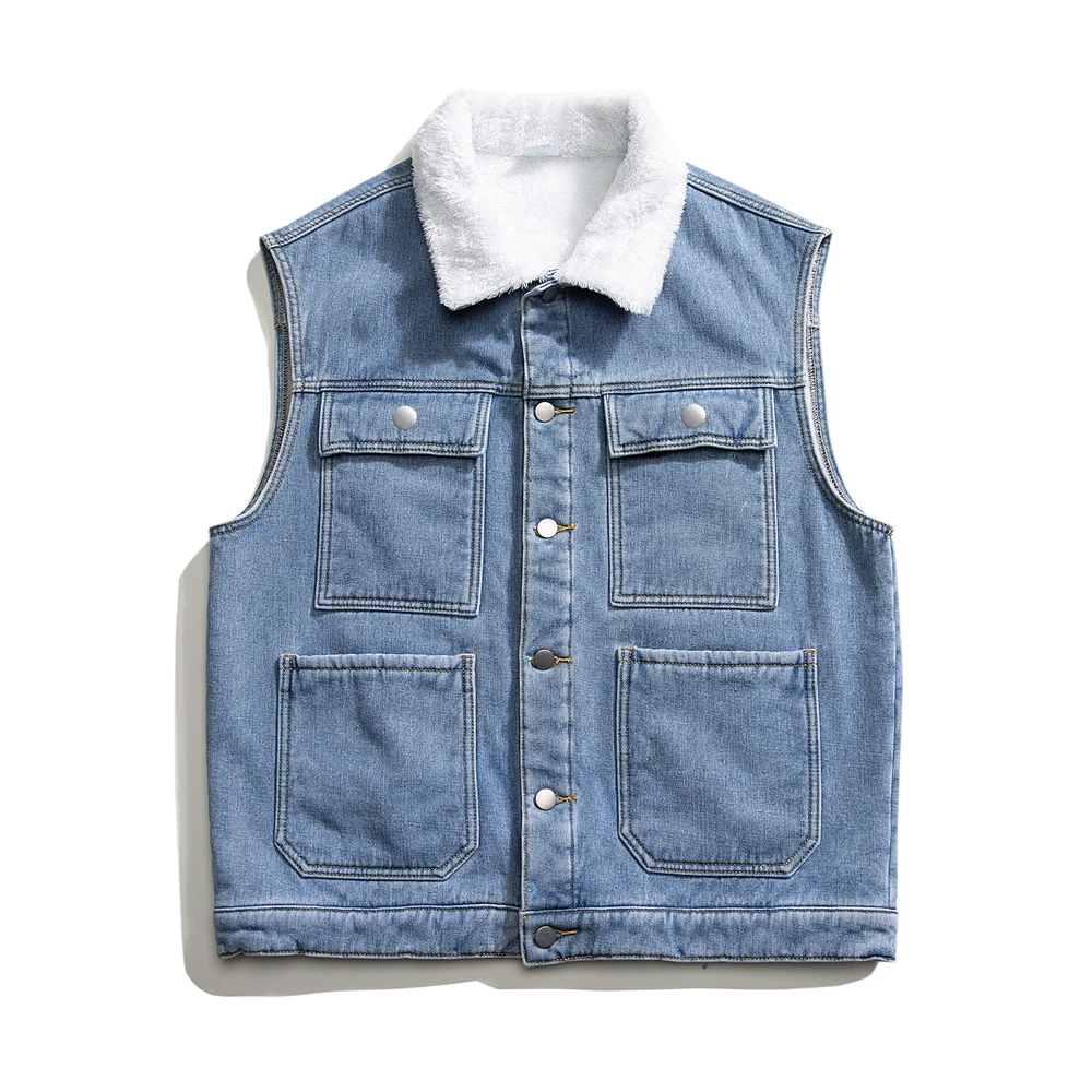 Men'S Fashion Vest With Jeans - 冬用カーゴデニムベスト メンズ 暖かいフリース ファッション ノースリーブジージャン 男性用