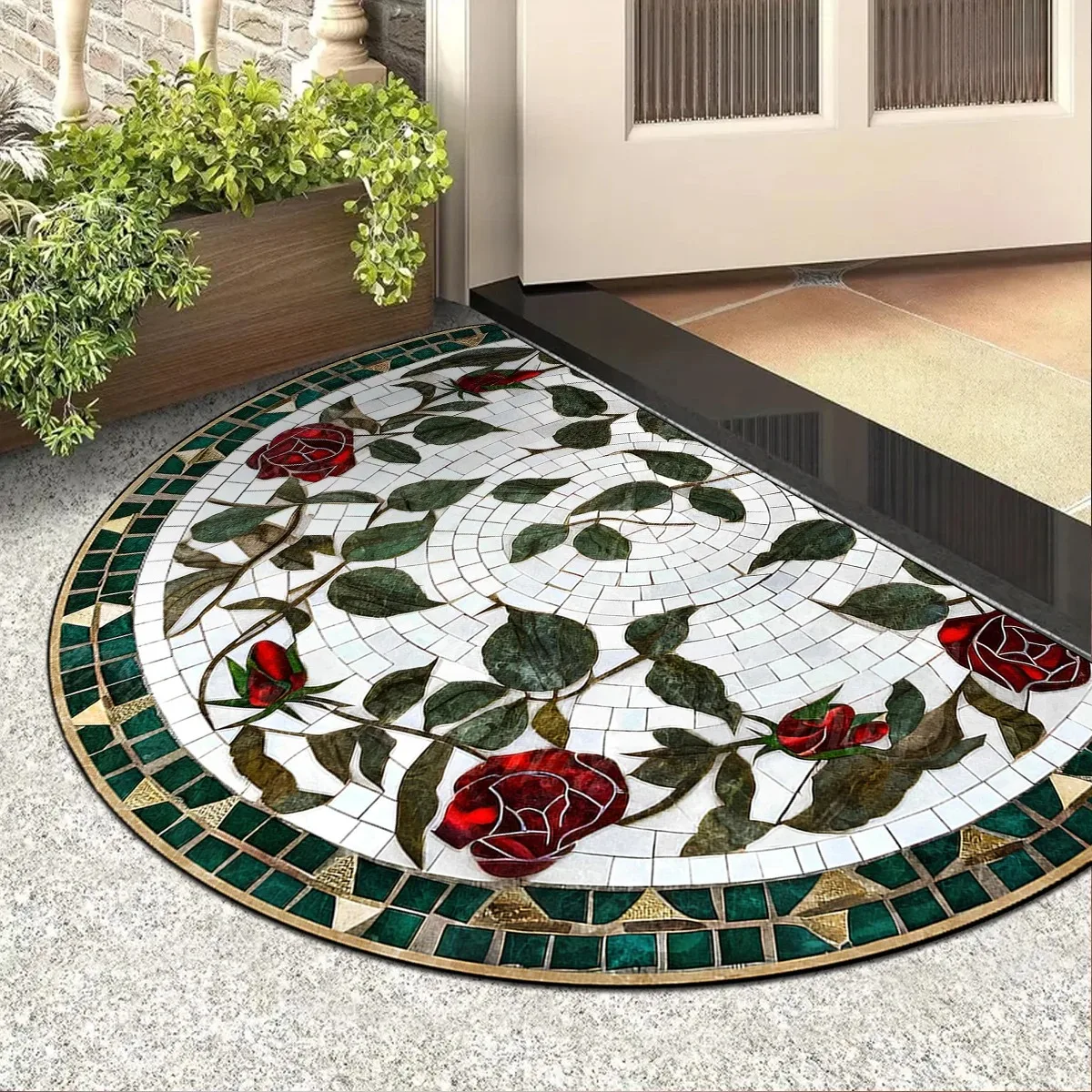 Door Entry Mat Entrance Doormat American Style House Outdoor Floor Carpet Semi-circular Rug Floral Style Home Decoration Rugs