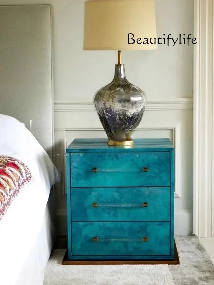 American painting three-bucket cabinet household living room French retro side cabinet bedroom bedside storage cabinet