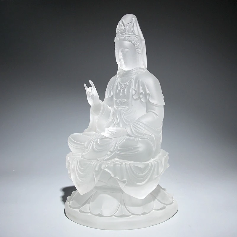 Guanyin Bodhisattva Sitting Lotus Guanyin Buddha Statue Glazed Ornament Living Room Dedicated to Buddhist Hall Clean Bottle