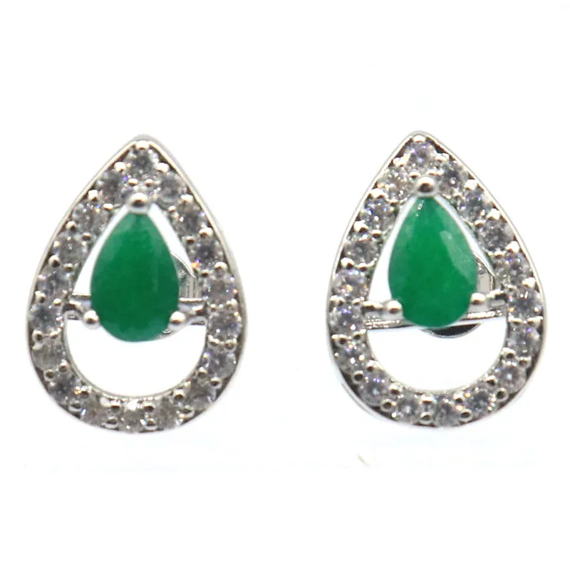 Buy 3 get 1 free 14x10mm Elegant Real Blue Sapphire Green Emerald Red Ruby CZ Woman's Engagement Silver Earrings