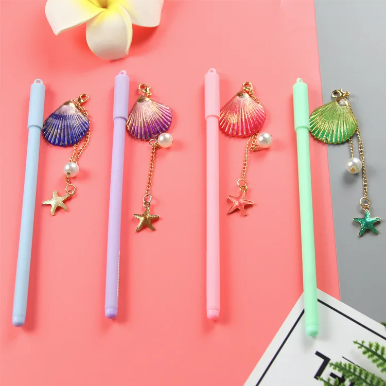 1PCS Creative Pearl shell pendant pen cute student stationery starfish pendant gel pen. Random color