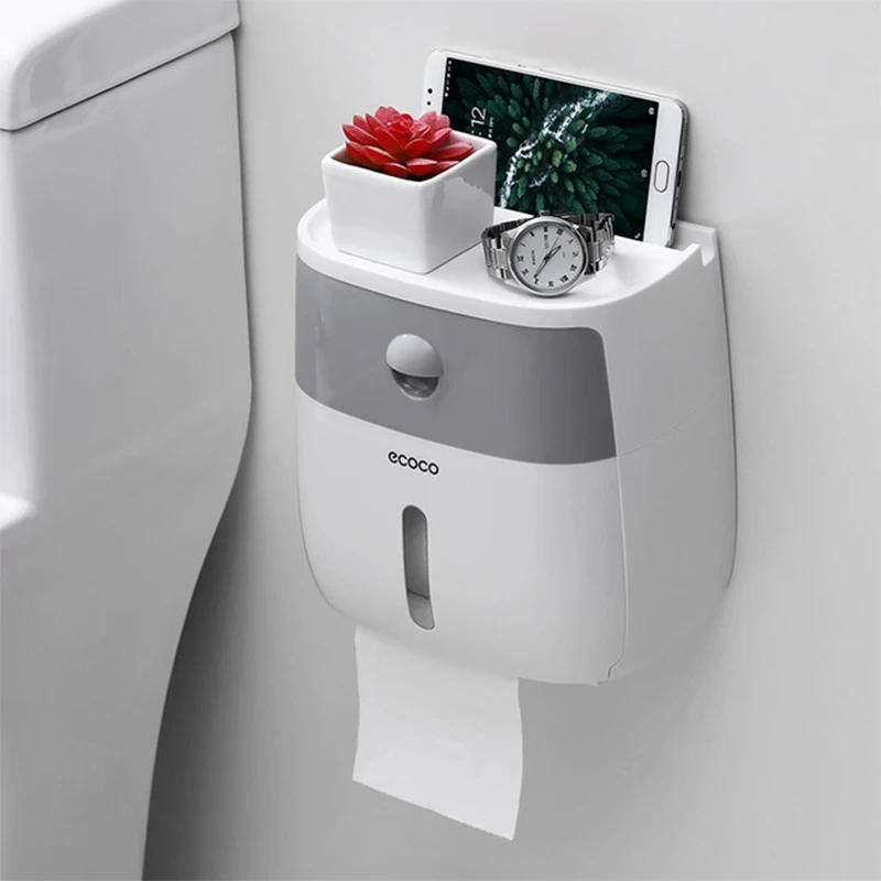 Waterproof Toilet Paper Holder Plastic Paper Towels Holder Wall Mounted Bathroom Shelf Storage Box Portable Toilet Roll Holder