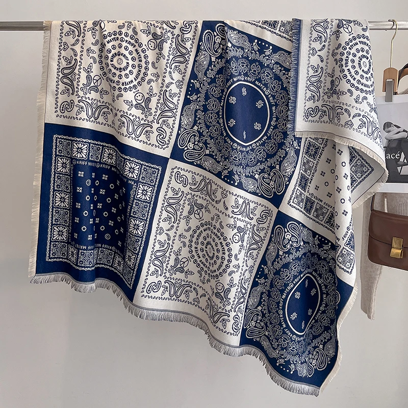 2025, Luxusmarke, Winter-Damen-Kaschmirschal – abstrakt bedruckter Schal mit Quasten, Pashmina-Bandana und eleganter Poncho – Detail 3