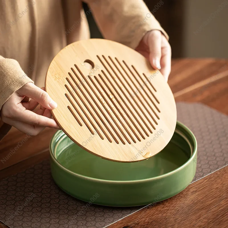 Japanese Style, Ceramic Water Storage, Water Storage and Drain Tea Table, Tea Tray and Pot Holder.