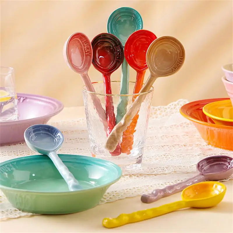 Colorful Ceramic Ladle High Quality Beautiful And Practical Creativity Colorful Ceramics Tablespoon Small Household Spoon