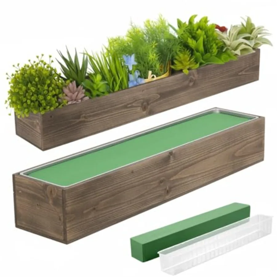 

Set Wood Boes for Centerpieces Rectangle Wooden Planter Bo Rustic Wooden Planters with Removable Plastic Liner Floral Foam Bloc