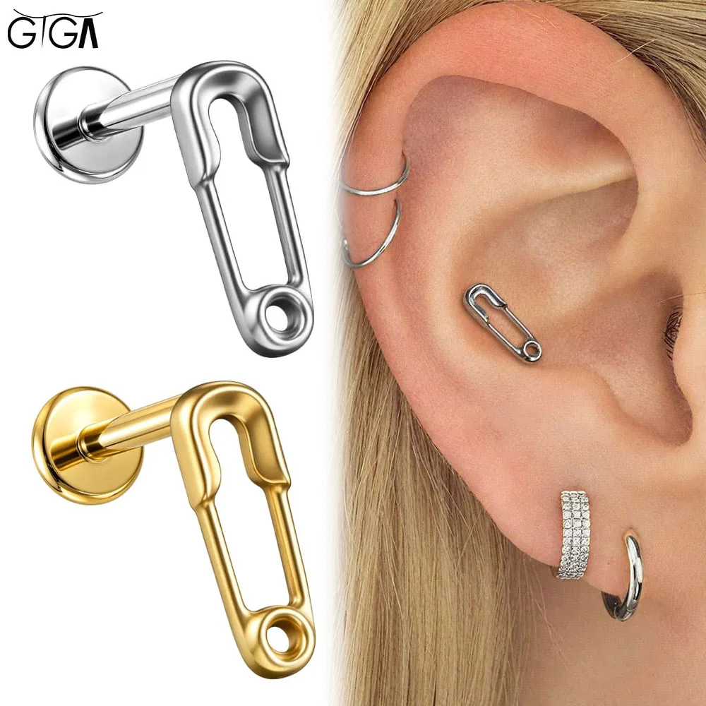 Giga 1 pieza, pasador de seguridad de titanio ASTM F136, tipo Snug, Rook, Conch, Labret, Helix, Tragus, arete para cartílago, joyería para piercing de cuerpo plano.