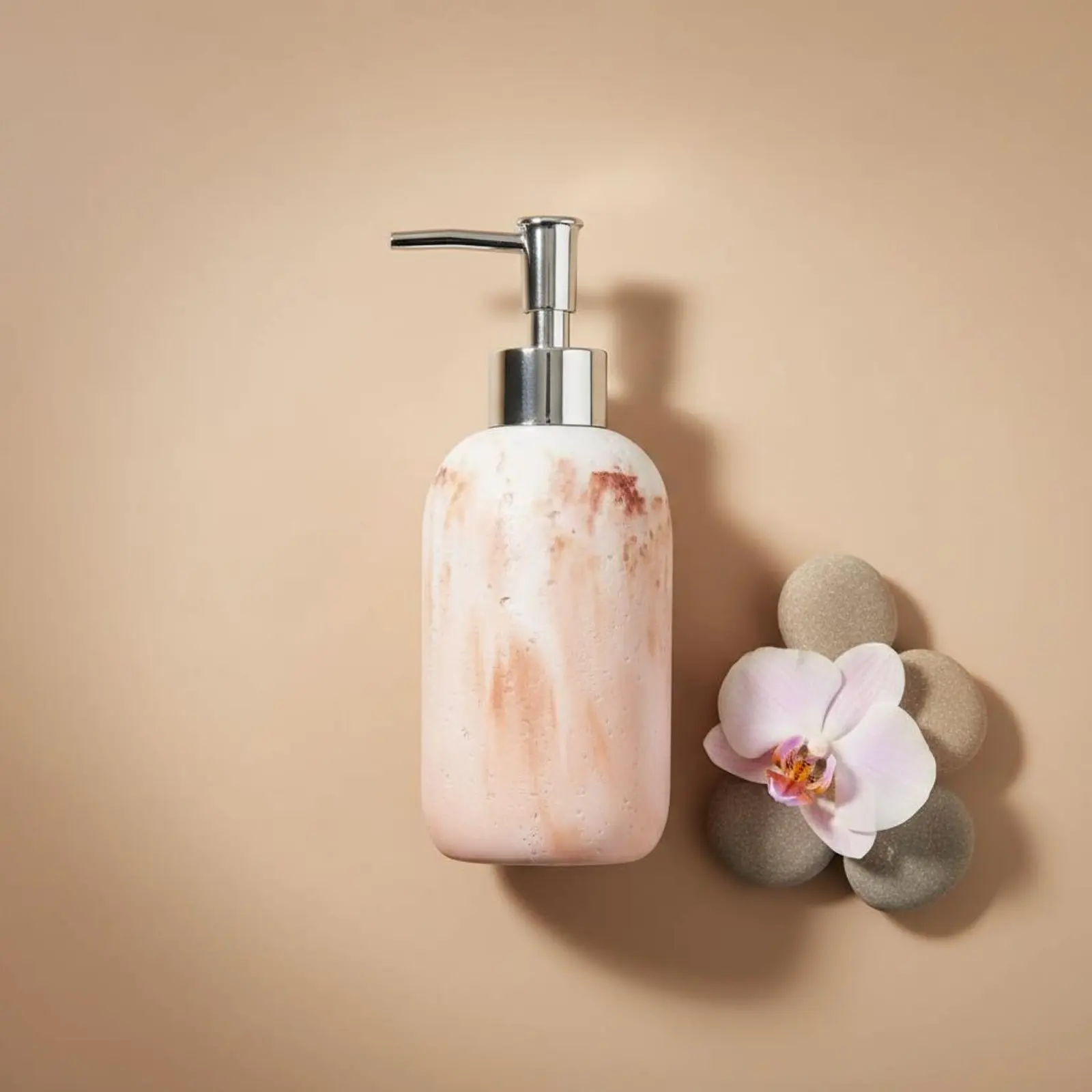 

Travertine Pattern Soap Dispenser Long-Lasting Resin Stone Texture Pump Bottle Refillable Shampoo Container Elegant Design