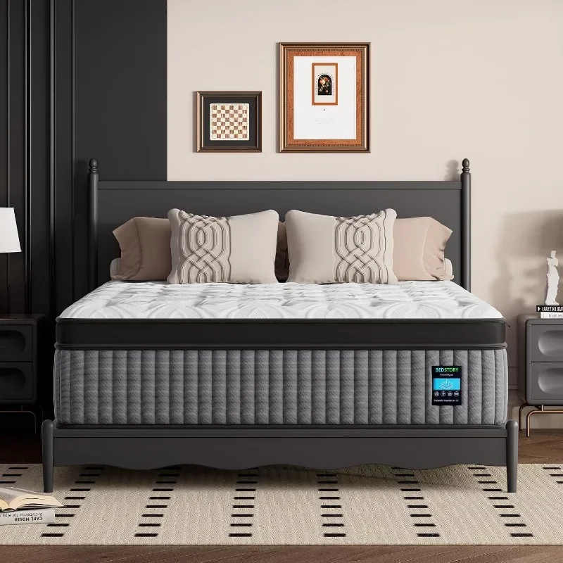 BedStory  MattressDeep Sleep Hybrid Mattresses for Pain Relief - Extra Firm Bed in a Box - Fiberglass Free CertiPUR-US Certified