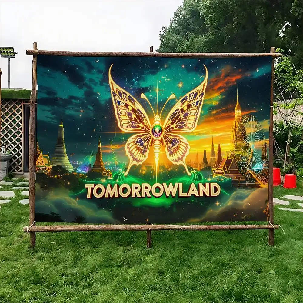 Tomorrowland Creative Pattern Hanging Flag Polyester Printed Banner Hand Pulled Flag