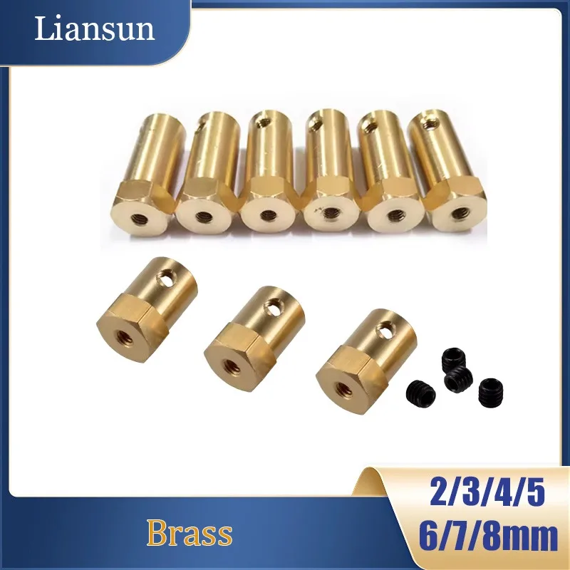 5pcs Hexagonal Brass Shaft Coupling 2/3/4/5/6/7/8mm Motor Transmission Connector with Screws Wrench for RC Boat Car Spare Parts