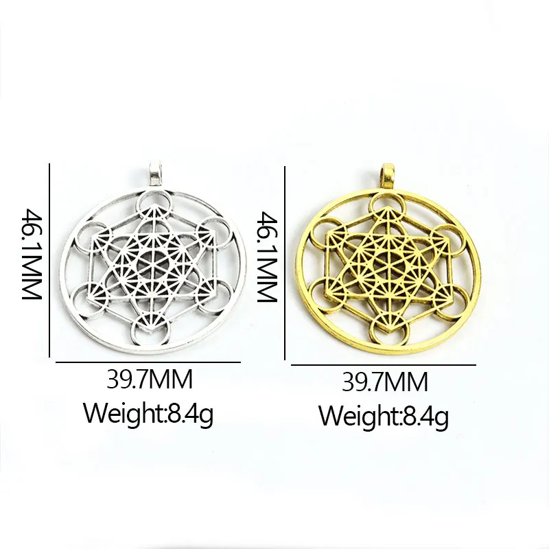 2pcs Vintage Large Archangel Metatron Cube Charms Sacred Geometry Flower of Life Alloy Pendants For DIY Necklace Keychain Amulet