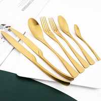 7Pcs Gold Matte Dinnerware Set Stainless Steel Cutlery Flatware Set Fork Spoons Steak Knife Silverware Complete Tableware Set