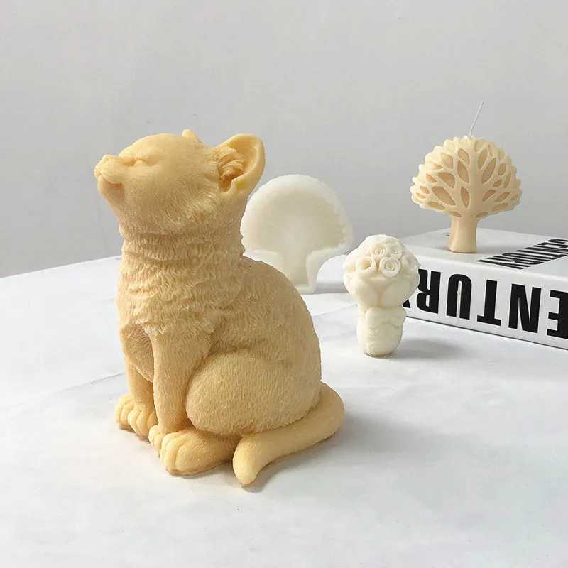 3D Large Cat Candle Mold Animal Teddy Puppies Soy Wax Silicone Mould Puppy Dog Lover Home Decor Christmas Gift Craft Supplies