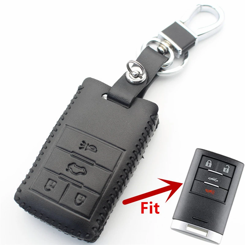 FLYBETTER Genuine Leather Key Case 4Button Keyless Entry Smart Key Cover For Chevrolet Malibu Corvette Captiva