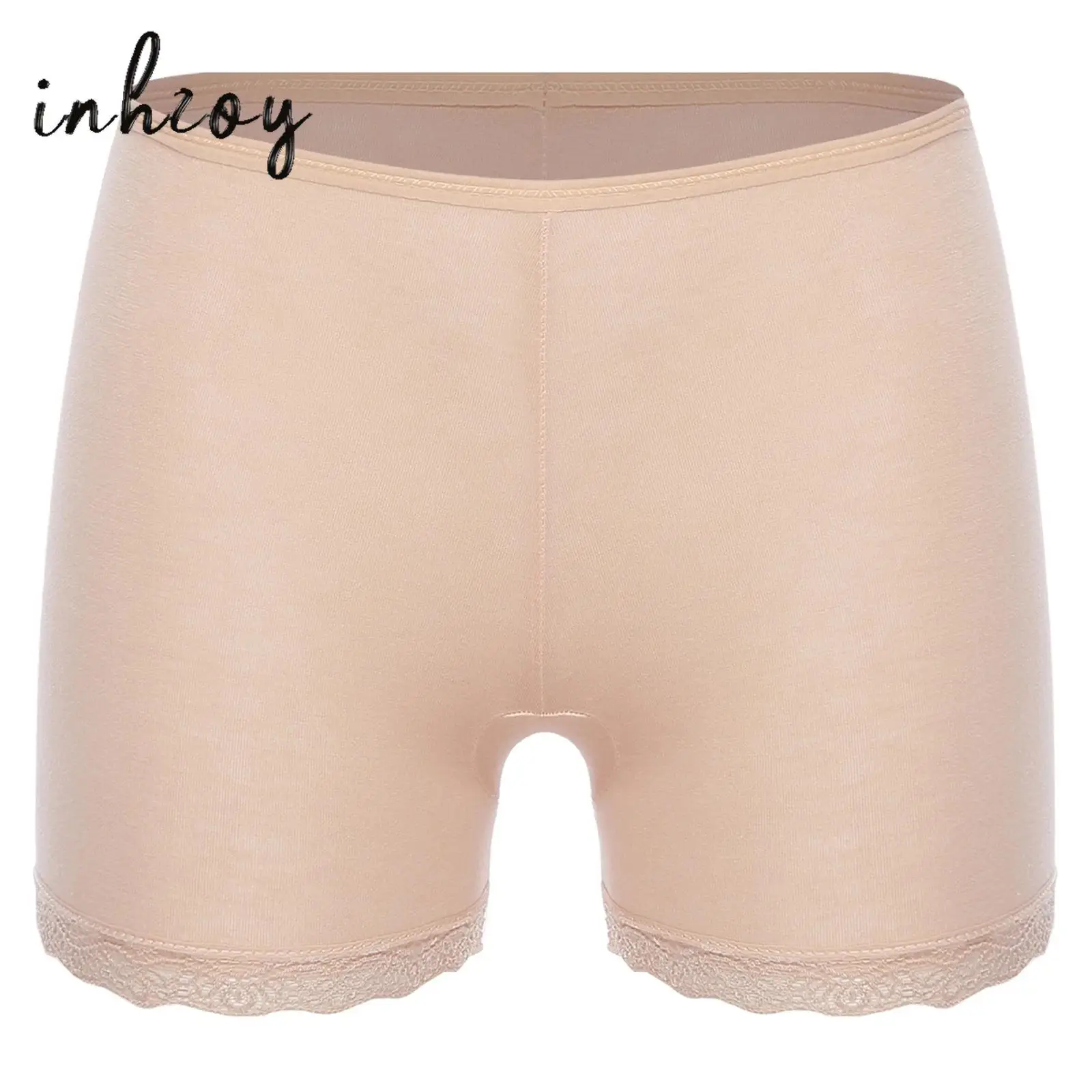 Womens Seamless Safety Shorts Underwear Elastic Waist Floral Lace Trim Boxer Shorts Dress Pettipants for Daily Casual Vacation