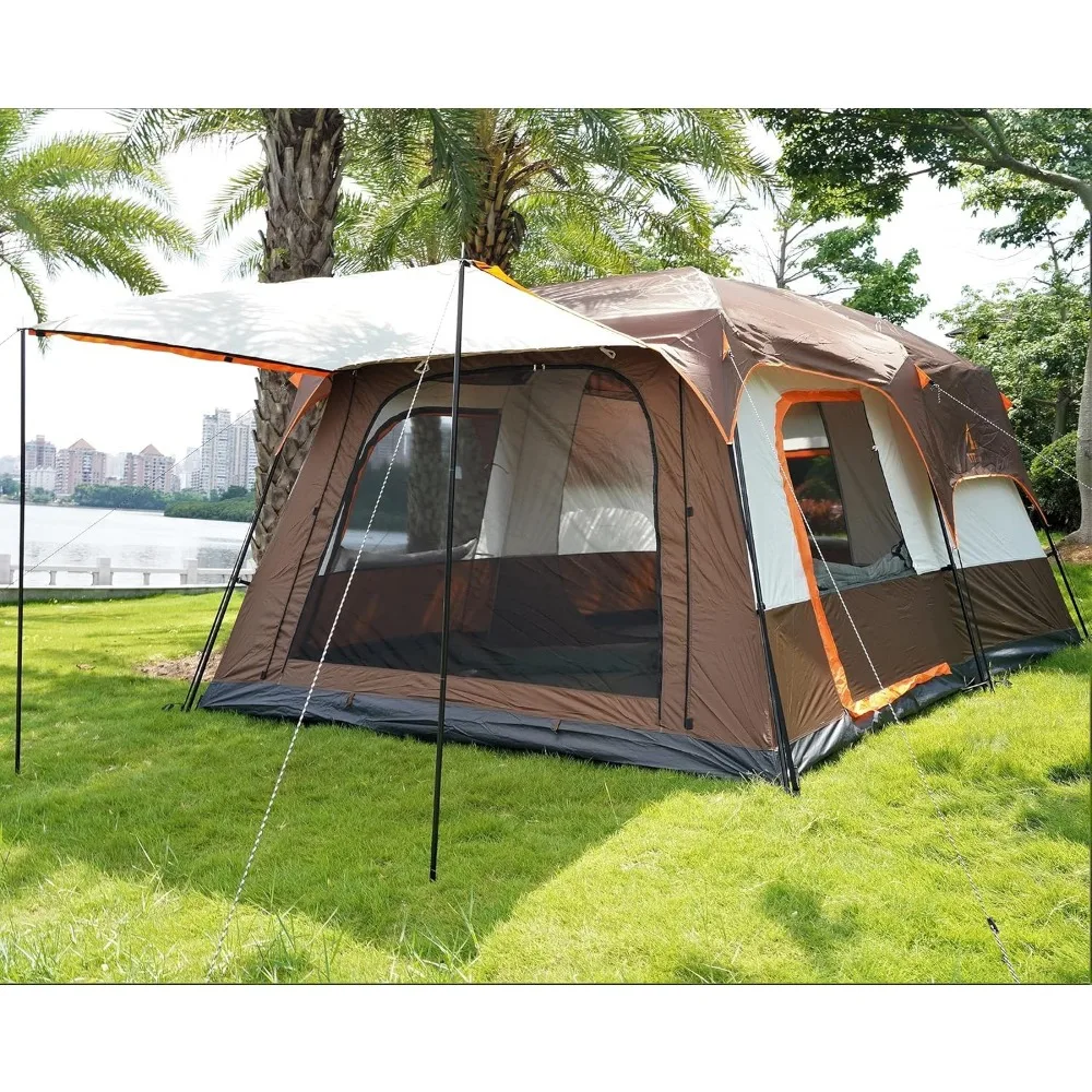 Extra Large Tent 10-12 Person(A),Family Cabin Tents,2 Rooms,3 Doors and 3 Windows with Mesh,Straight Wall,Waterproof