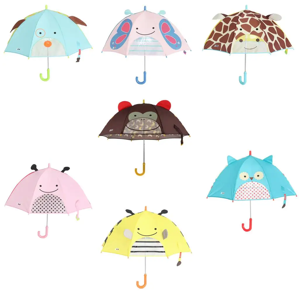 Sun Protection Cartoon Long Handle Rain Umbrella Child's 3D Animals