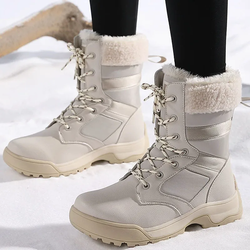 أحذية امرأة أحذية الشتاء المتوسطة المرأة الكورية نمط الثلوج الأحذية الفراء الأحذية أحذية الشتاء النساء منخفضة الكعب القتالية بوتاس Mujer