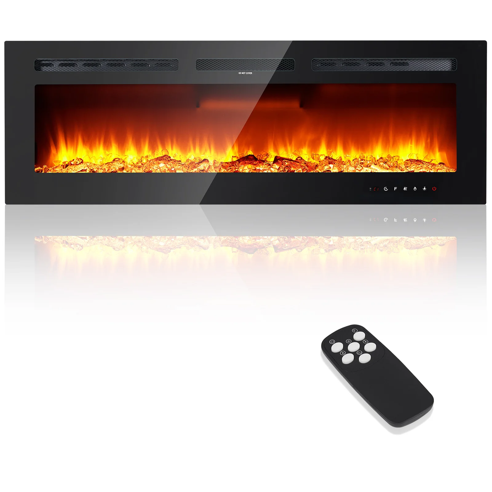 Electric Fireplace in-Wall Recessed, 50" Wall Mounted with Remote Control, 750/1500 W Heater, Adjustable Heater, Log and Crystal