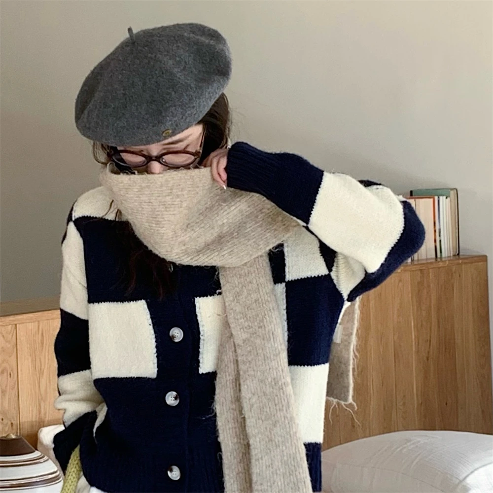 

Ultra-Thi Lazy Color Blo Stripes Button Soft Floing Open Cardigan Women's Knitwear V-Ne Long Sve Regular Fit Cardigan