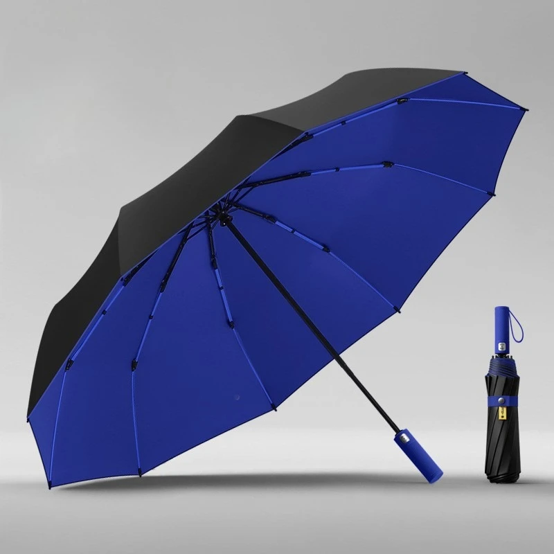 125CM Dreifach Faltbarer Doppellagiger Doppelkiel Übergroßer Herren-Regenschirm Sonnenschutz Extra Faltbarer Regenschirm für Outdoor und Alltag