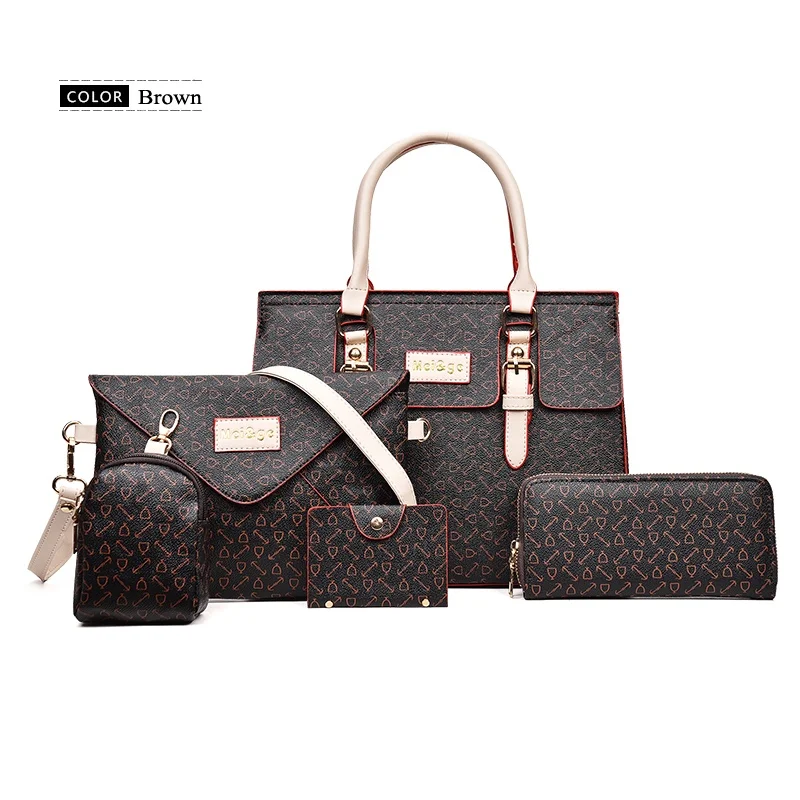 Women 5 piece Purse and Handbag Set Fashion Shoulder Bag Casual Lady Satchel Fashion Toothpick Pattern One Shoulder Handbag