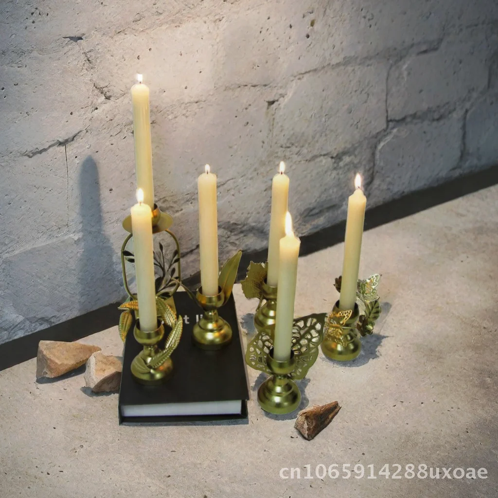 

Nordic Iron Candle Holder Handmade Metallic Ornament for Bedroom Kitchen - Variety of Designs including Butterfly And Maple Leaf